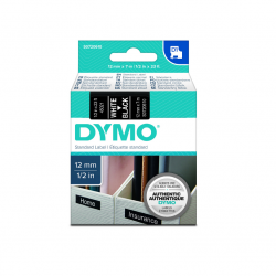 Juostelė DYMO  D1 12mmx7m (juodam fone baltos raidės)  balta/juoda