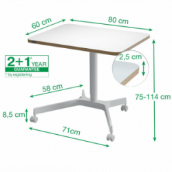 Kompaktiškas reguliuojamas stalas LEITZ ERGO  80x60, baltas