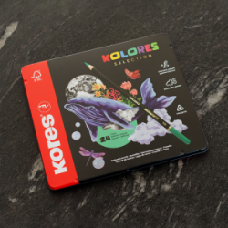 Spalvoti pieštukai metalinėje dėžutėje, KORES KOLORES, 24 sp.