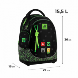 Kuprinė pradinukams KITE MULTIPLAYER 36x27x16cm, juoda/žalia sp.