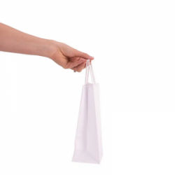 Popierinis maišelis dovanoms 18x8x22,5cm, suktomis rankenomis, baltas, 100g