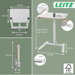 Kompaktiškas reguliuojamas stalas LEITZ ERGO  80x60, baltas