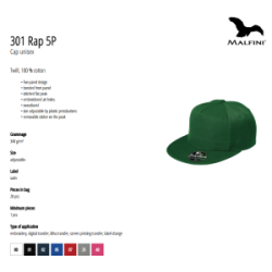 Kepurė nuo saulės su snapeliu  įv. sp. 340g. MALFINI 5P RAP